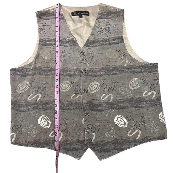 Unisex Silver Geometric Formal Vintage Silk Vest XL V-Neck Button Closure - Picture 7 of 9